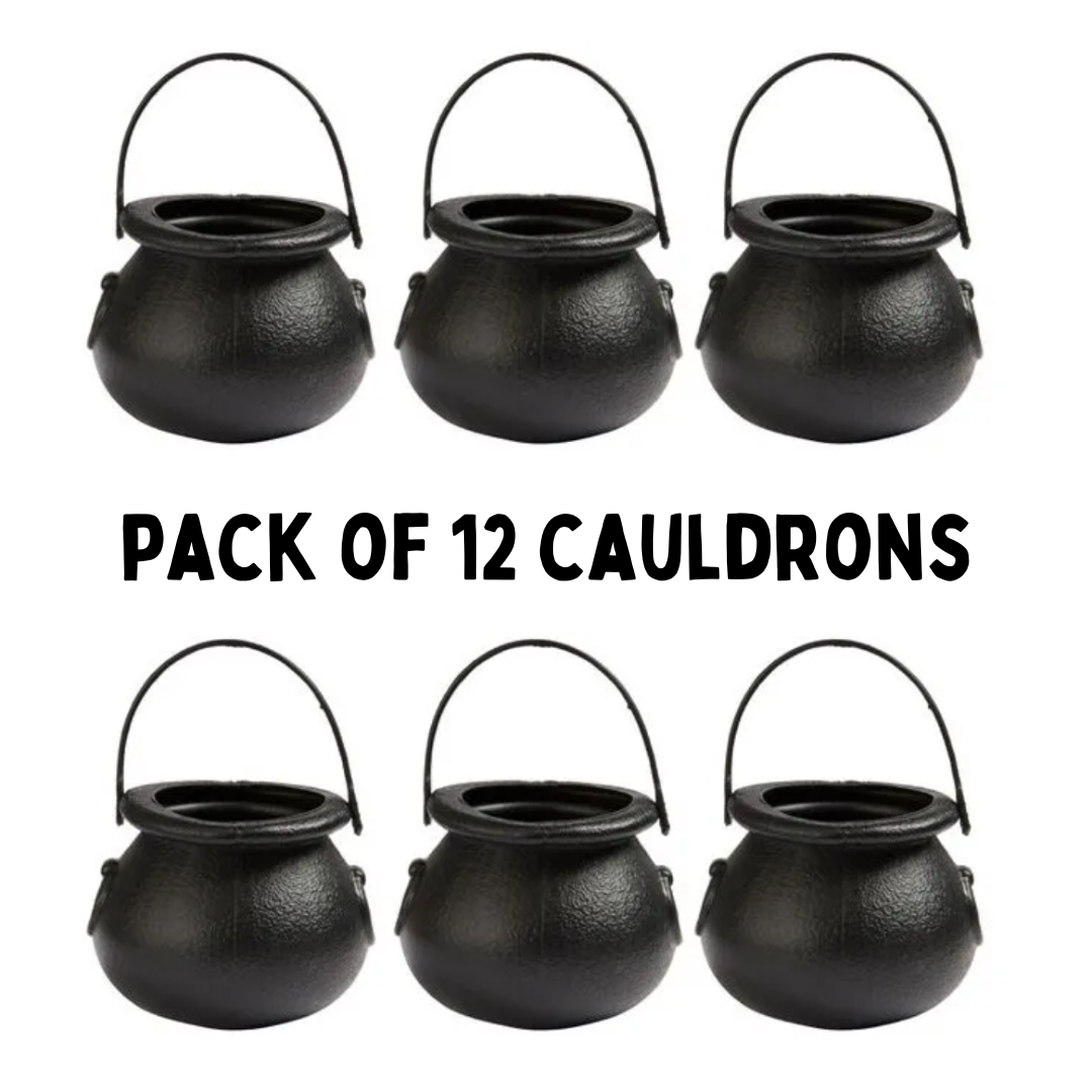 12 x Empty Black Plastic Cauldrons