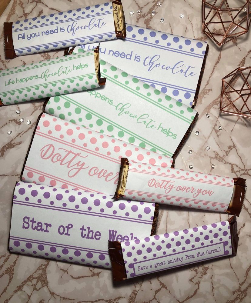 45g & 100g Polka Dot Chocolate Wrapper PASTEL Collection in JPG & PDF