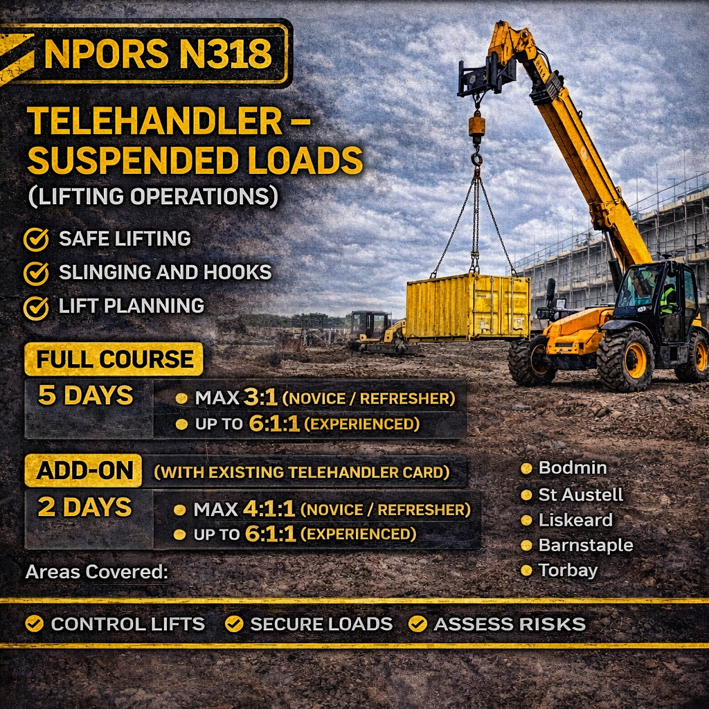 N138 Telescopic Handler Suspended Loads NPORS Training in Devon and Cornwal