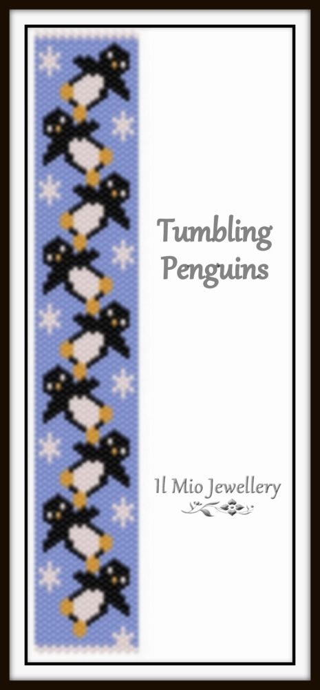 ''Tumbling Penguins'' flat peyote cuff pattern