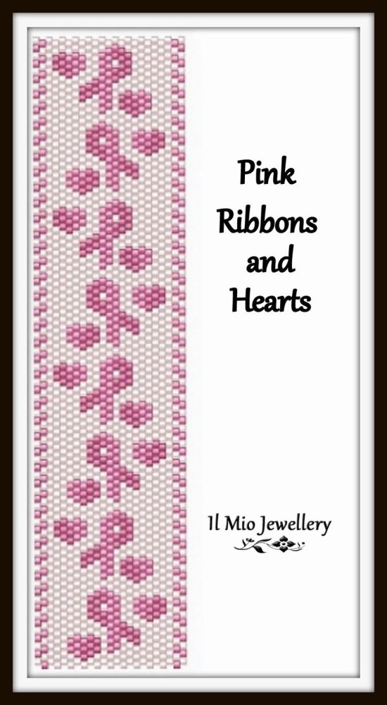 ''Pink Ribbons and Hearts'' flat peyote cuff pattern