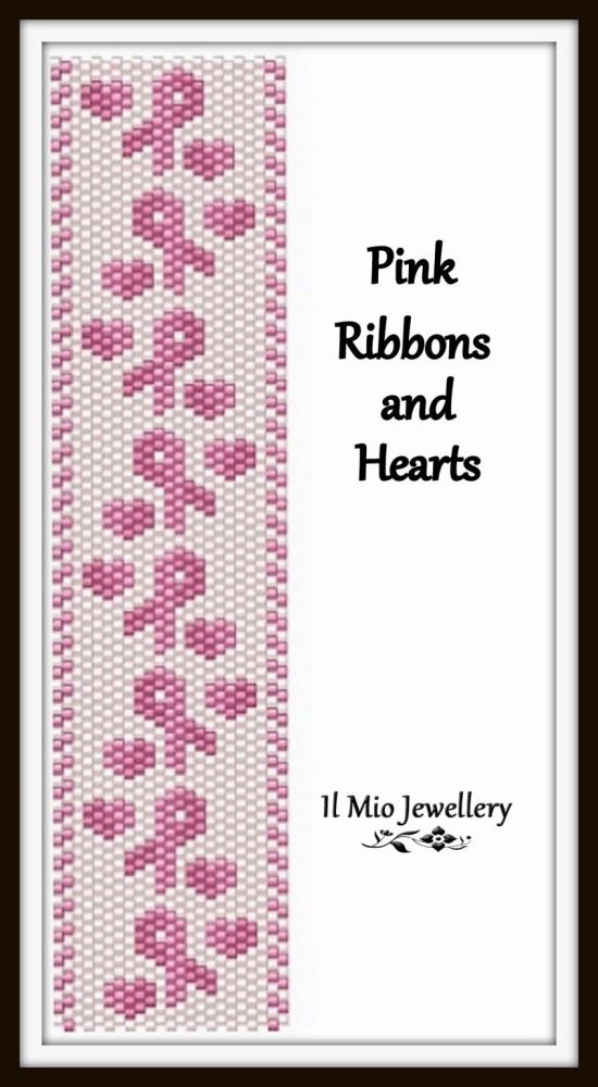 Pink Ribbons And Hearts Flat Peyote Cuff Pattern