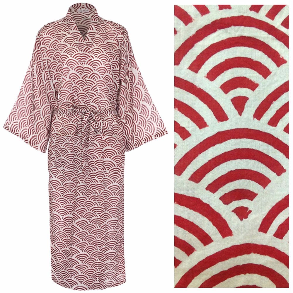 <!-- 002 -->Women's Cotton Kimono Robe - Rainbow Brick Red (on order)