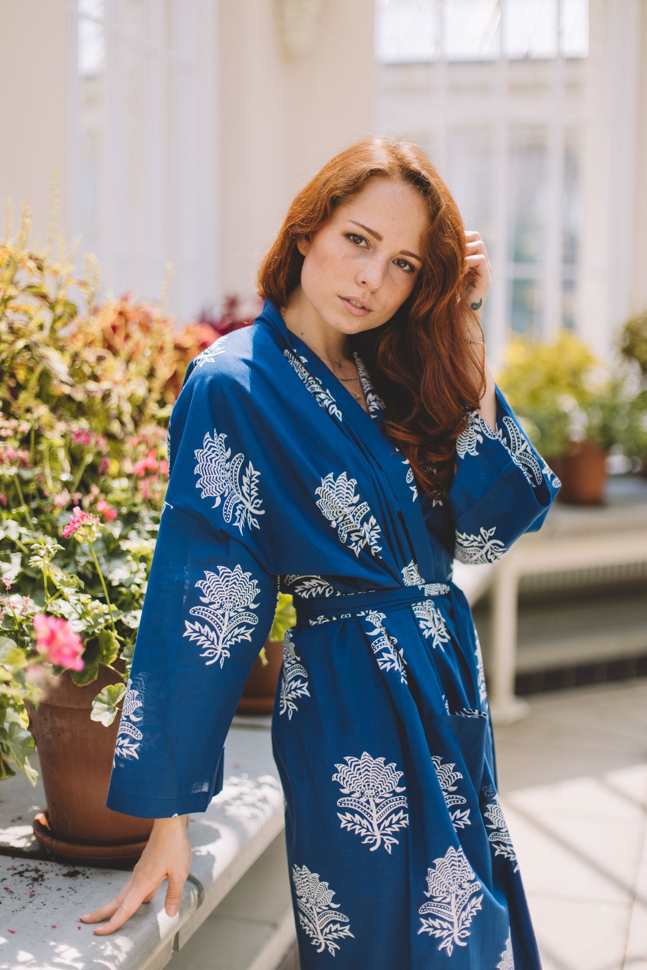 Paisley White on Blue Kimono Robe Dressing Gown