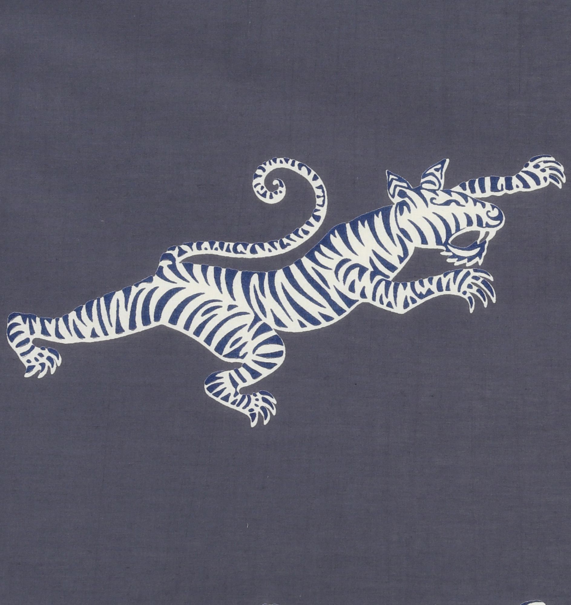 Susannah Cotton Men's Kimono Robe - Fighting Tigers Blue & Cream on Gray
