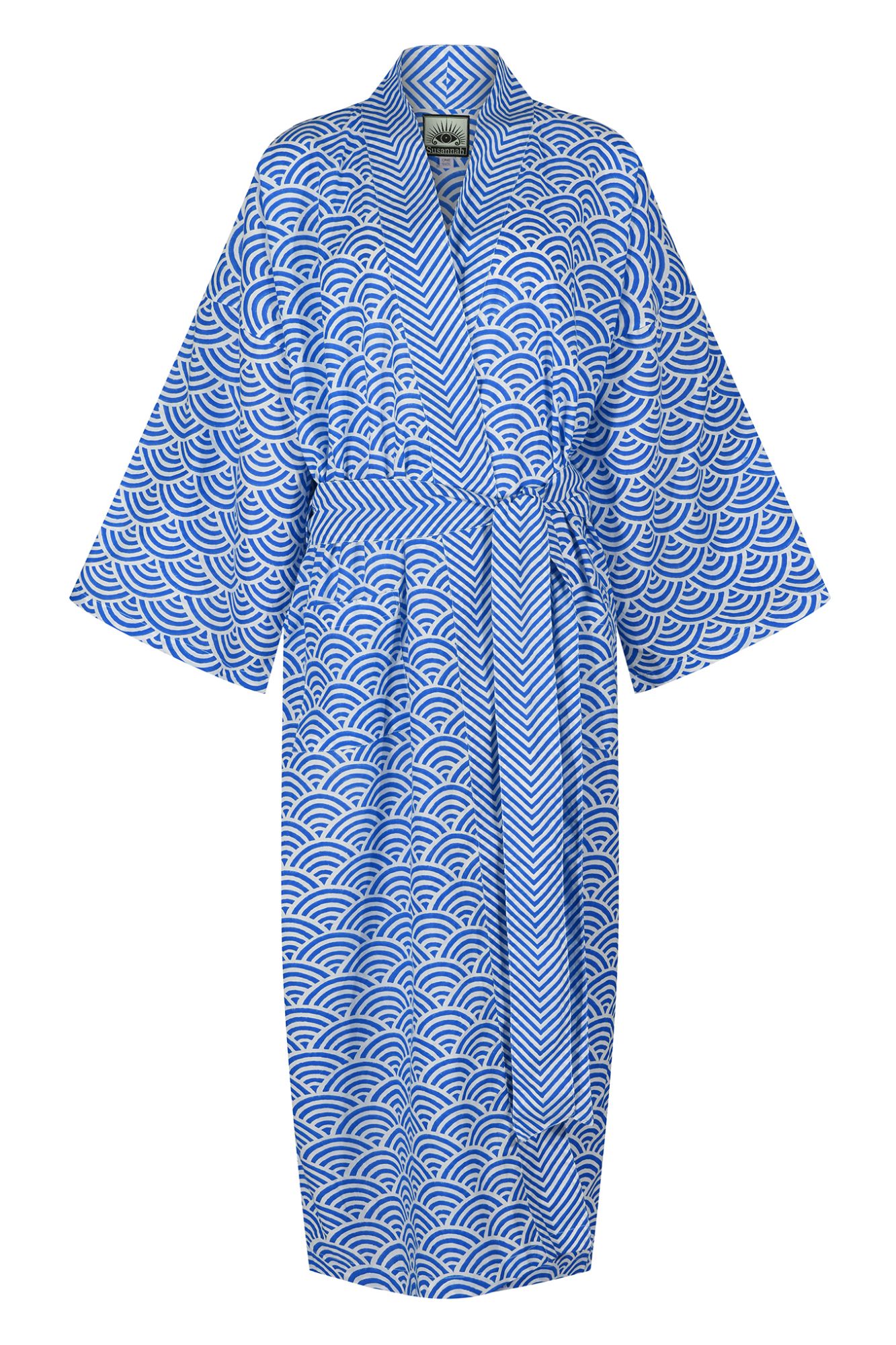 Susannah Cotton Rainbow Blue Kimono Robe