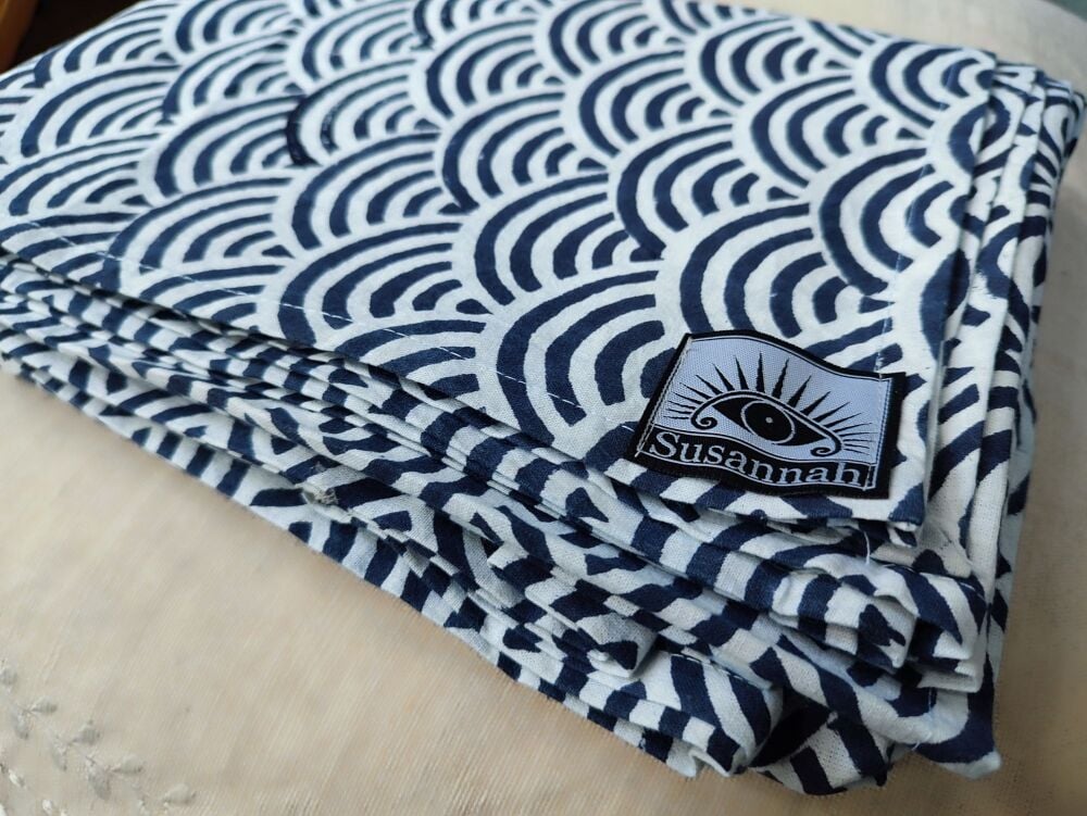 Hand Block Printed Cotton Throw - Rainbow Black on White