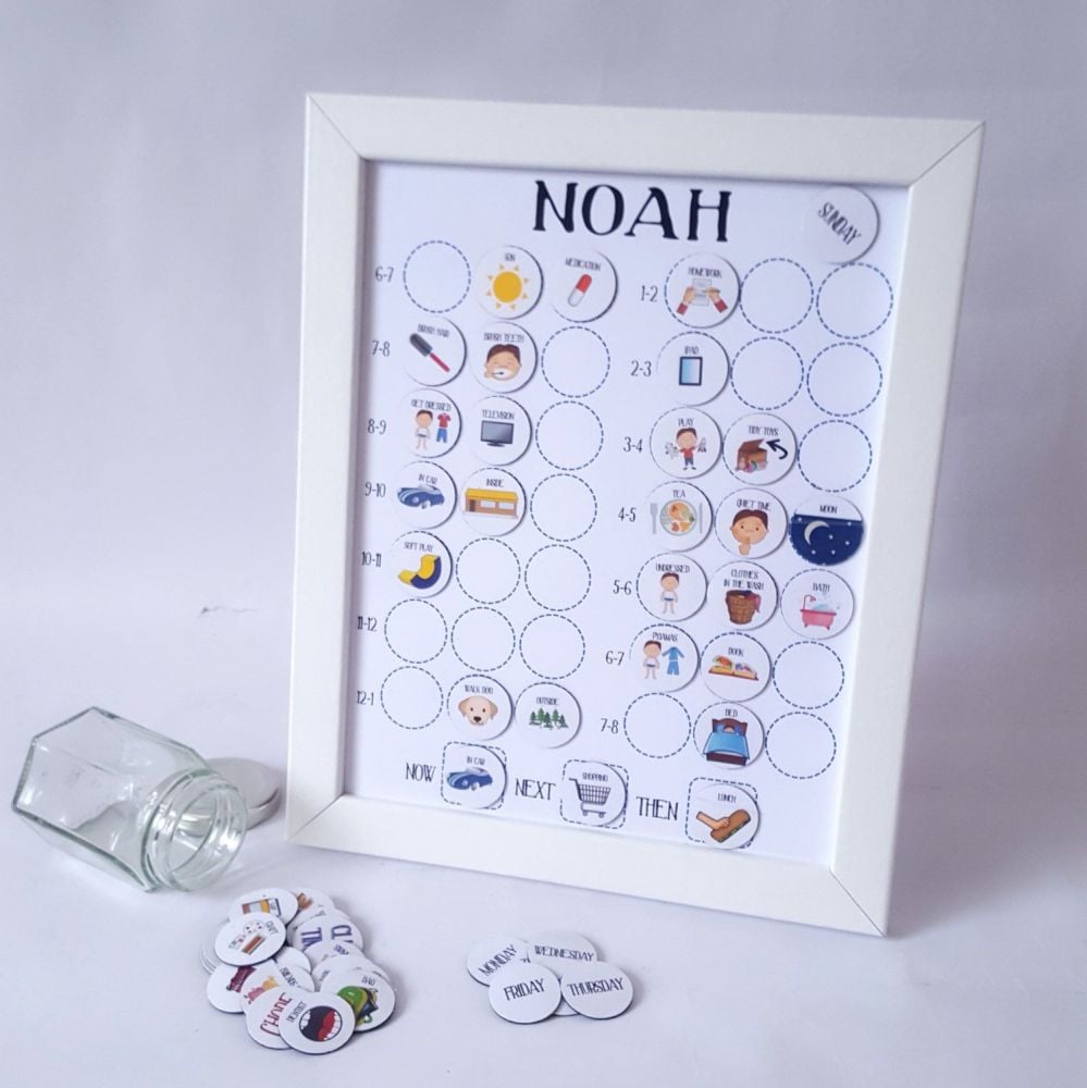 Boys pre-school, Imagery Now and Next Board, Personalised, Framed Magnetic
