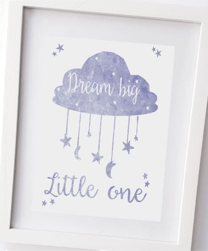 Dream big little one, in blue stars and moon, boys bedroom, nursery wall, k