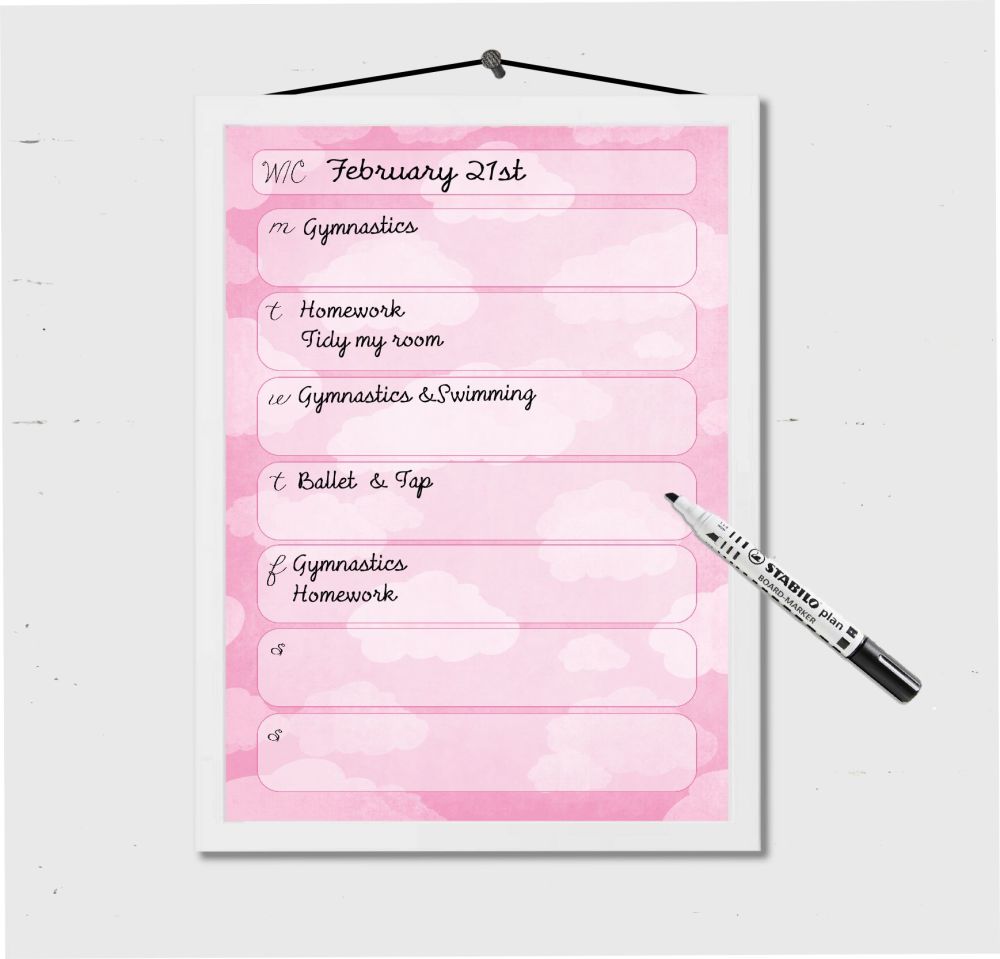 Weekly Calendar, Planner, Kids Schedule, Kids Study Planner, Dry erase, Dry Wipe board