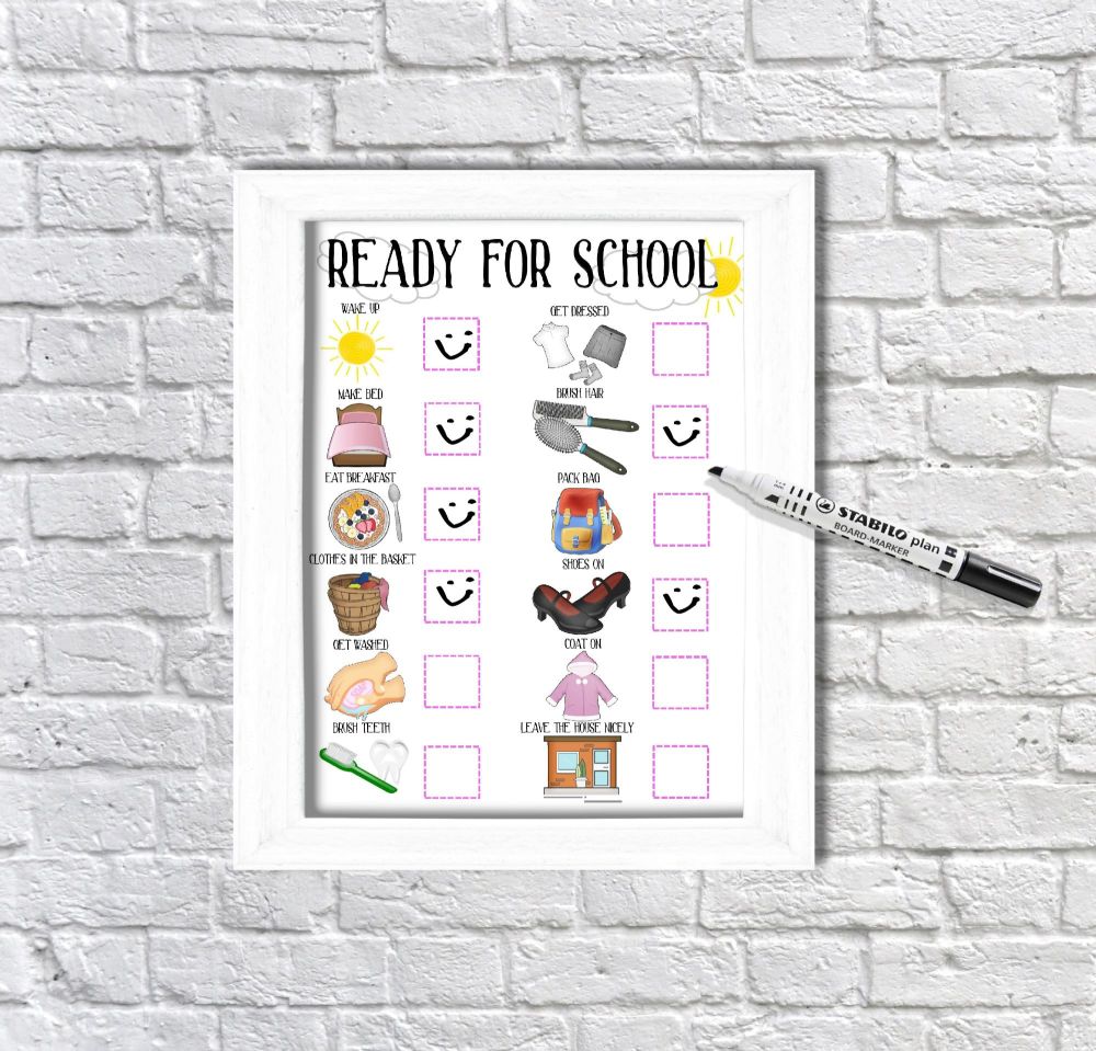 Ready for school, daily Planner, with pictures, Girls visual schedule, Morn