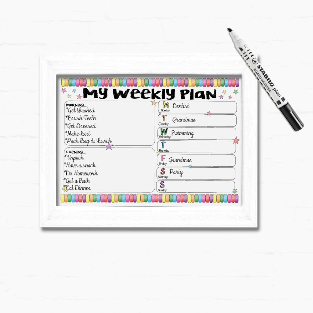 Kids Weekly Planner, Responsibility Checklist, Morning and Evening Planner, Childrens Chore chart, For Boys and Girls, Dry Wipe board