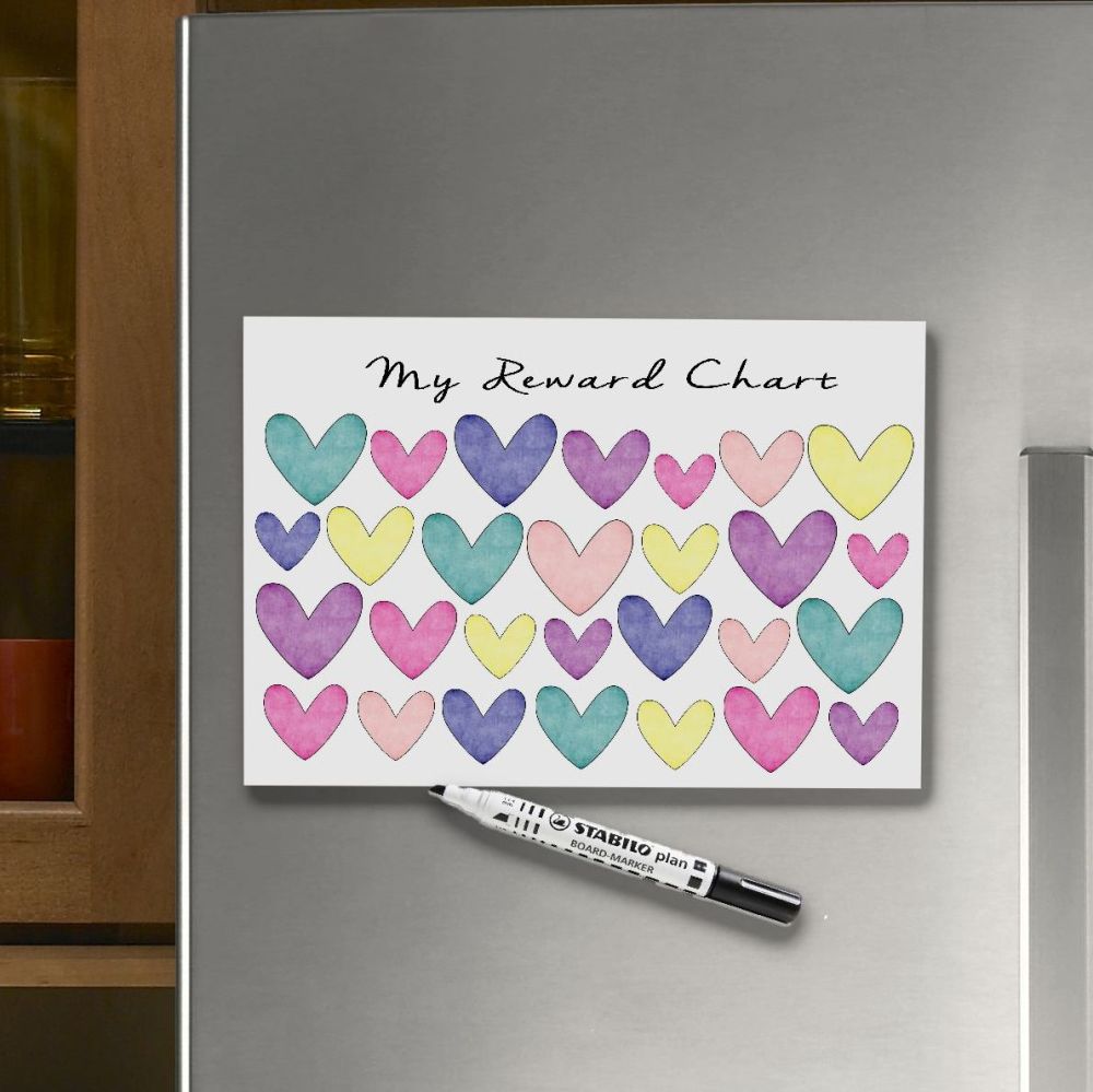 Kids Star Chart, with hearts, Kids reusable behaviour chart, Dry erase Planner, Dry Wipeboard