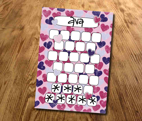 Star chart, Pink and Purple Hearts, Reward Chart, Behaviour Chart, Sticker