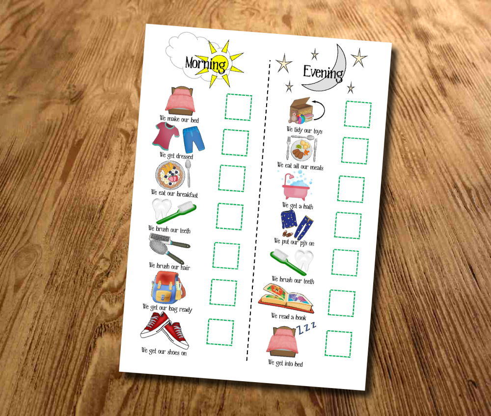 Kids, Morning and Evening, Routine chart, Daily Checklist, Kids Planner, Wi