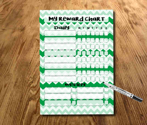 Green Star chart, Chore chart, My daily responsibilities, kids Reward Chart