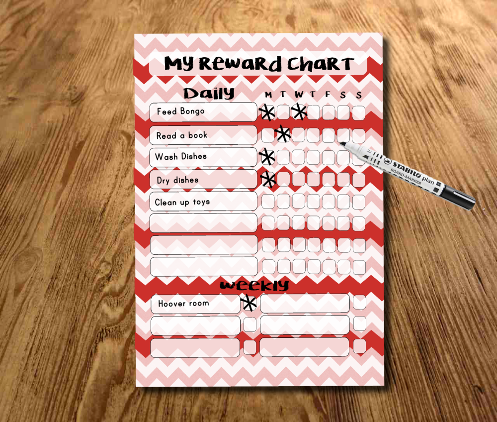 Red Star chart, Chore chart, My daily responsibilities, kids Reward Chart, 