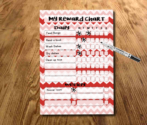 Red Star chart, Chore chart, My daily responsibilities, kids Reward Chart,