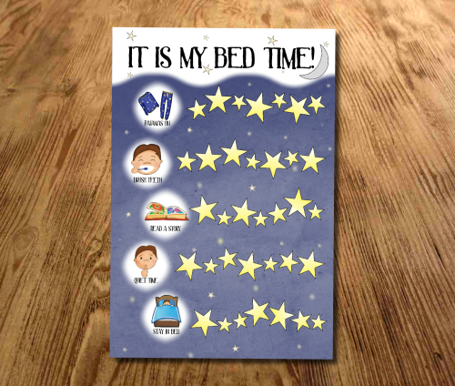 Bed time Reward Chart, Sticker Chart, Sleep chart, Toddler, Boys bed time r