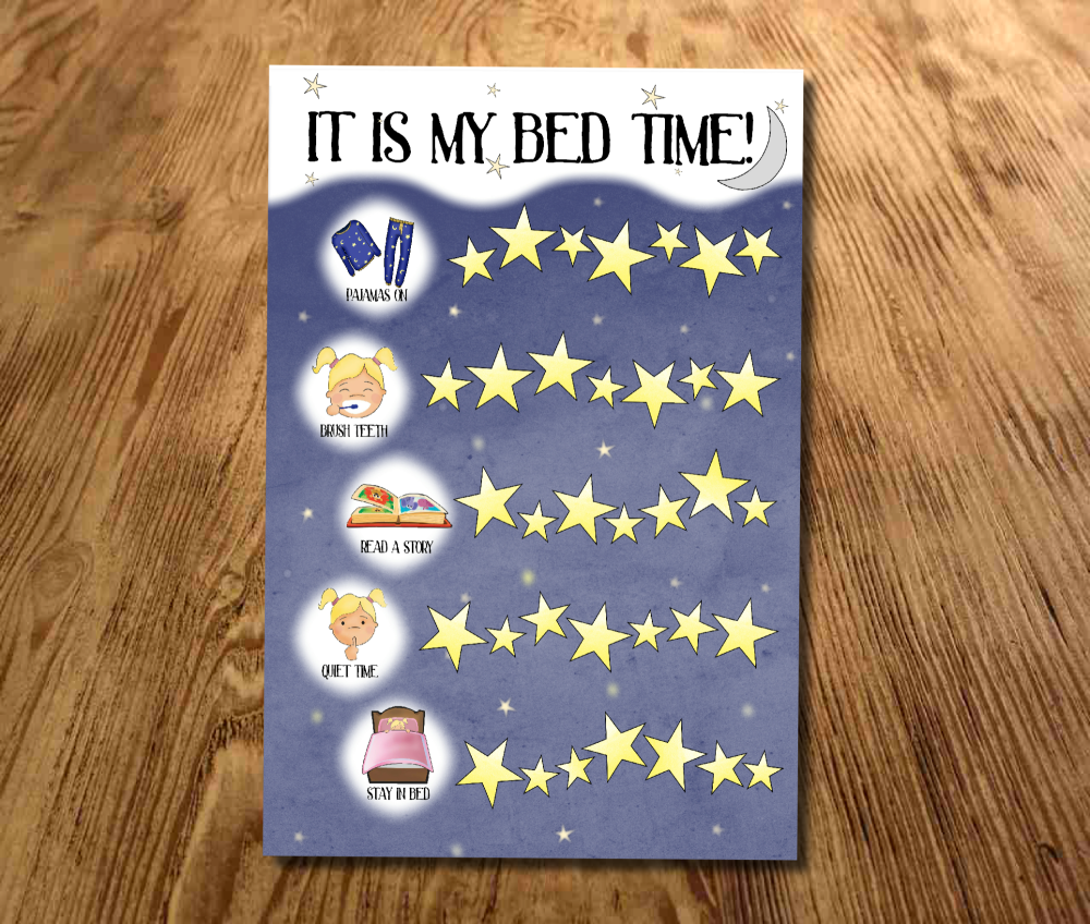 Bed time Reward Chart, Sticker Chart, Sleep chart, Toddler, Girls bed time routine chart