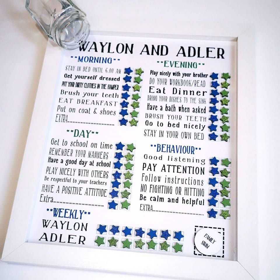 Family Framed Magnetic Reward Chart, Daily routine chart for boys with trea