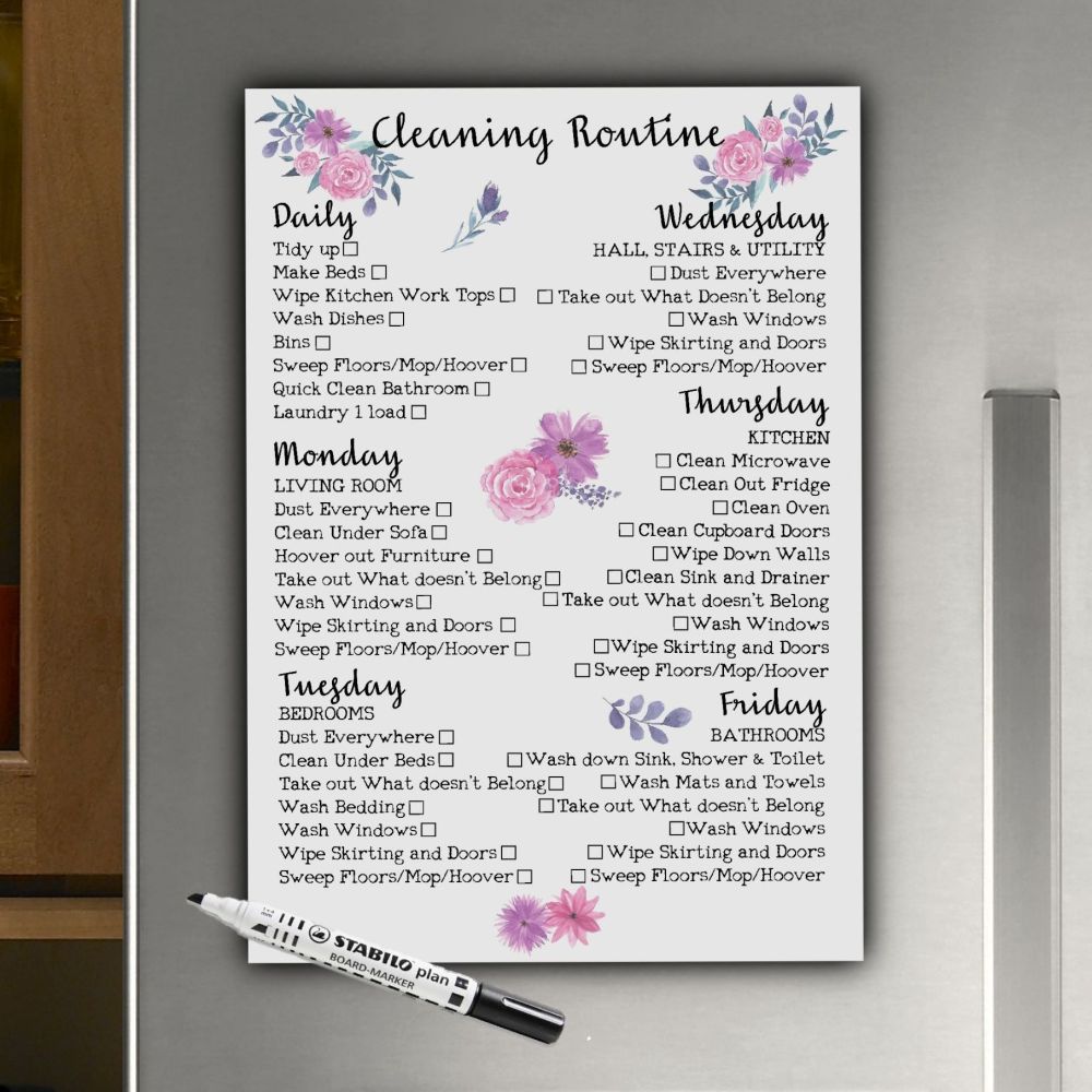 Cleaning Schedule, Cleaning Routine, reusable dry wipe board