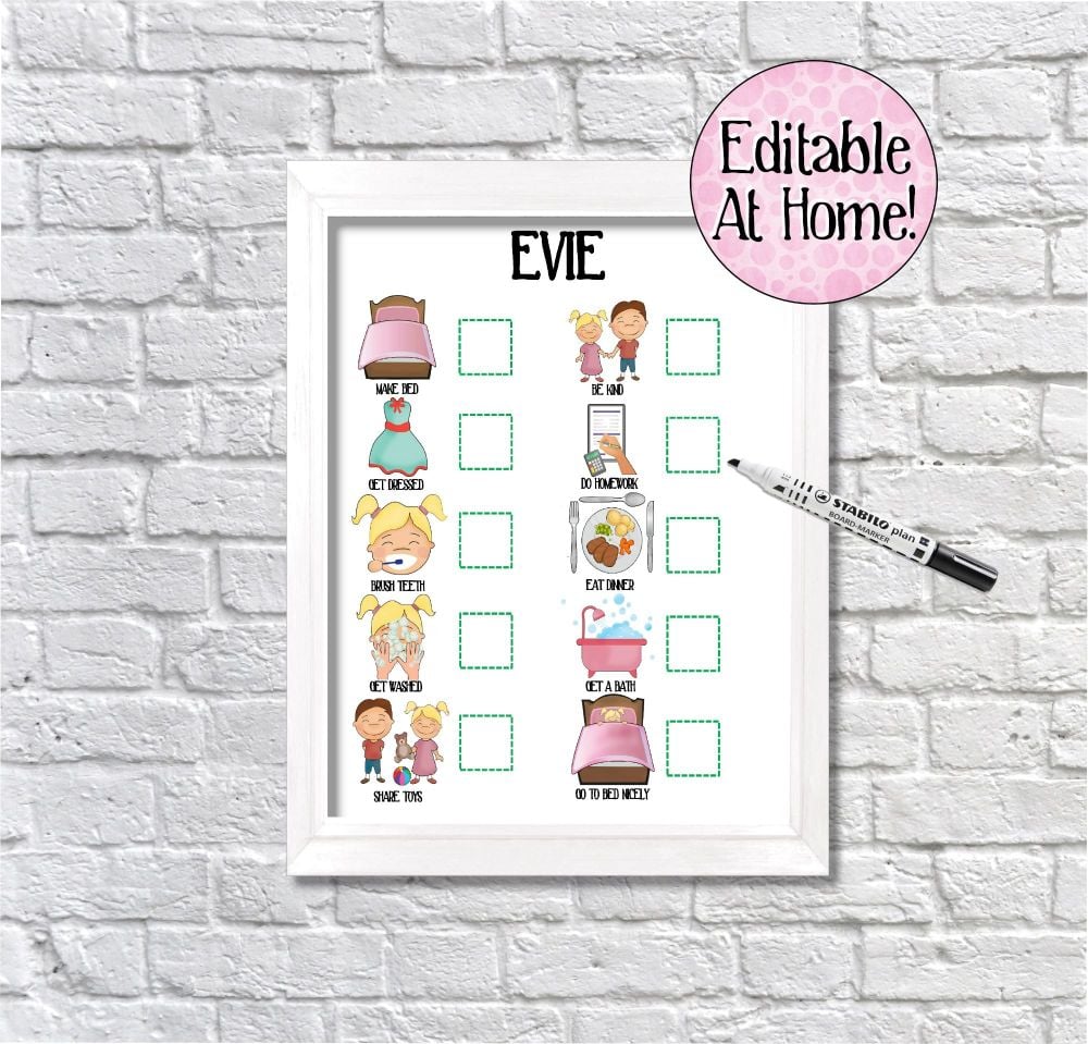 Kids 10 task Behaviour chart, Routine Chart, toddler chart, edit at home, p