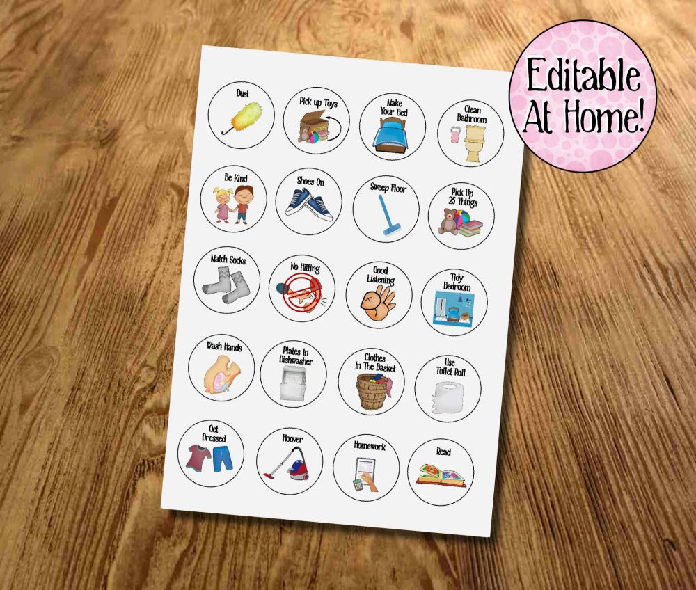 Kids Planners, Printable files, Kids Chore tokens, with pictures ...