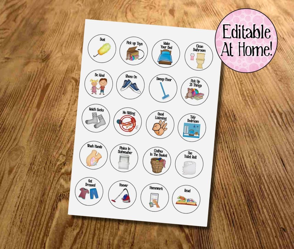 Kids Chores, Kids Routines, Kids Task tokens, download, Edit at Home, With