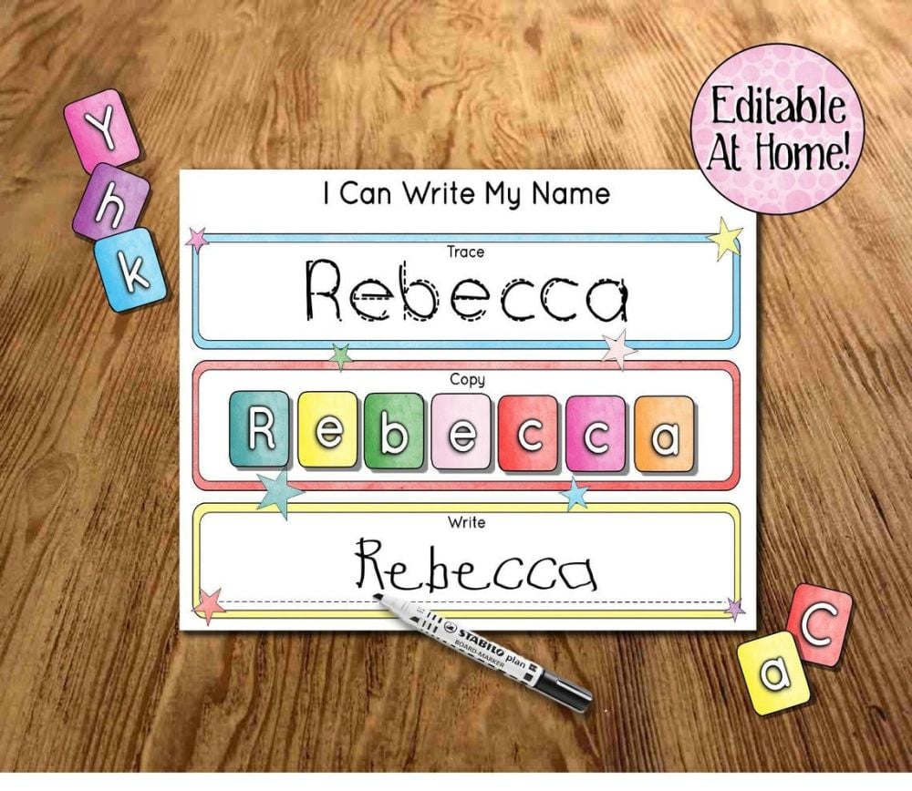 Kids learning mat, I can write my name, Editable at home, Learn my name, Sc