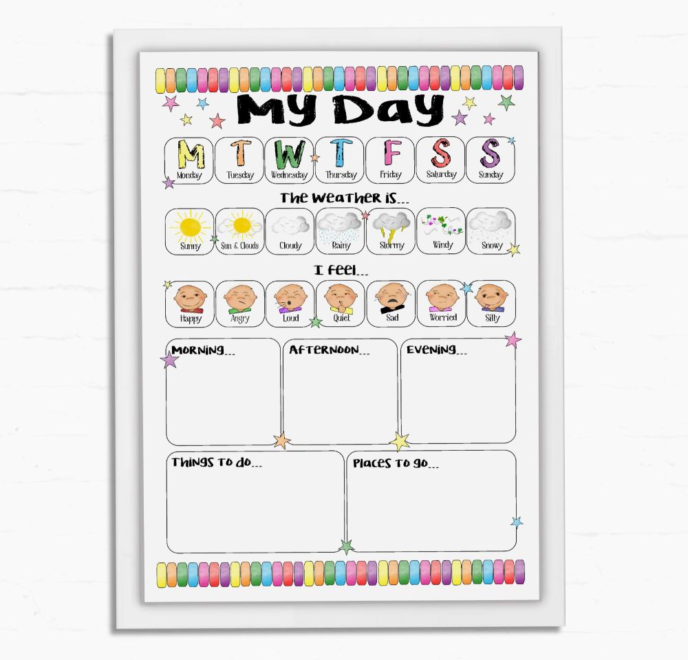 Kids Daily Planner, All about today, Morning Routine, Afternoon Routine, Ev
