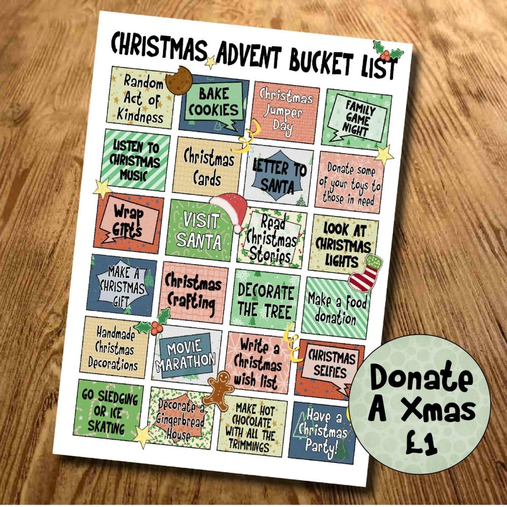 Advent Bucket List, Kids Christmas bucket list, Digital Download *Donate a Xmas £1*