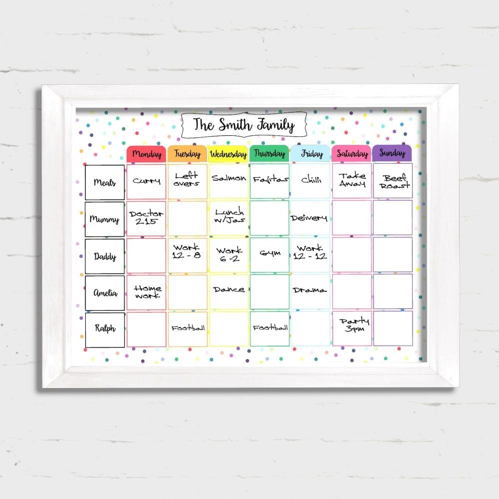 Family Planner with spots A3, dry wipe board, Weekly Schedule 