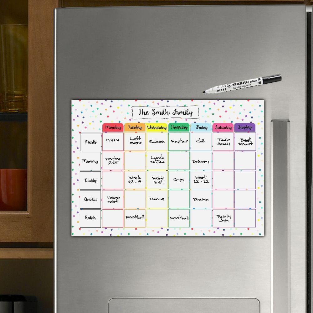 Family Planner with spots, dry wipe board, Weekly Schedule 