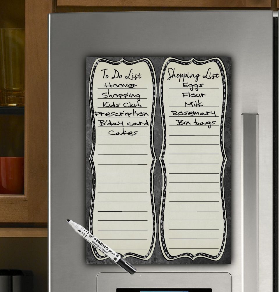 To Do list, Shopping List, Notes, Magnetic dry wipe board