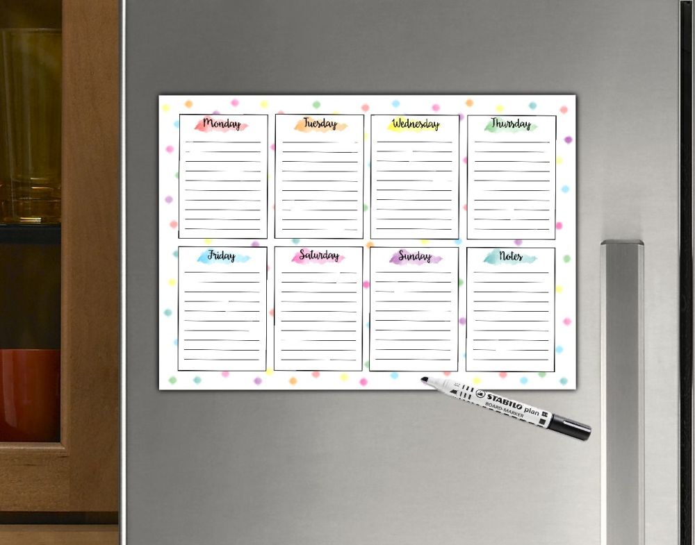 Weekly Planner, spots, Dry Wipe Planner, reusable calendar