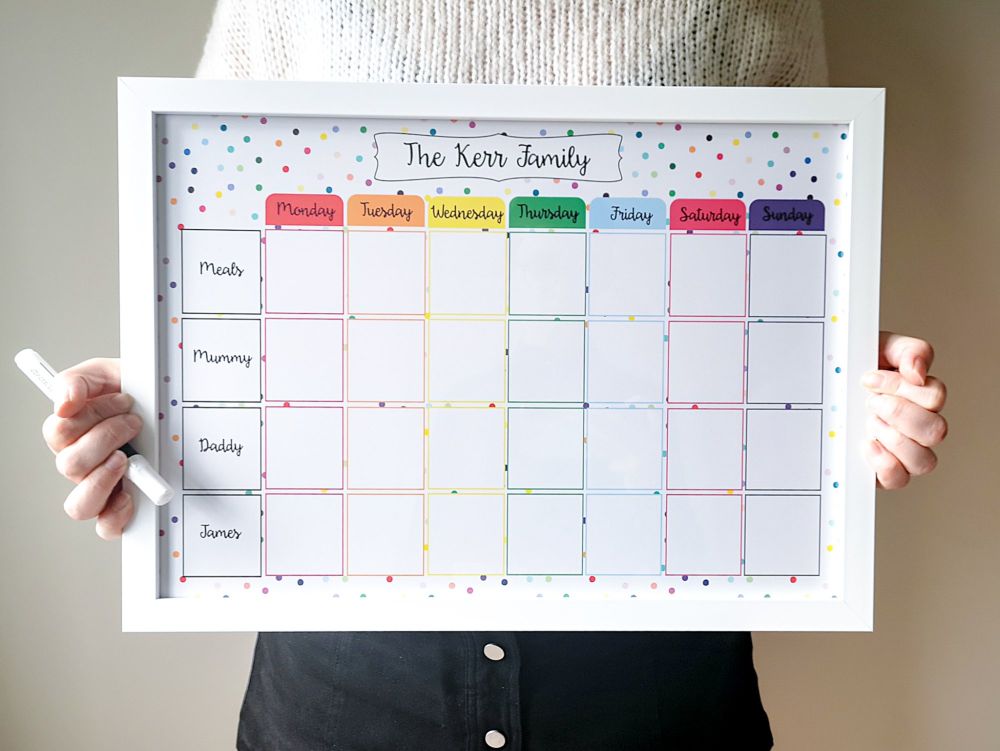 Family Planner with spots A3, dry wipe board, Weekly Schedule, Meal Planner