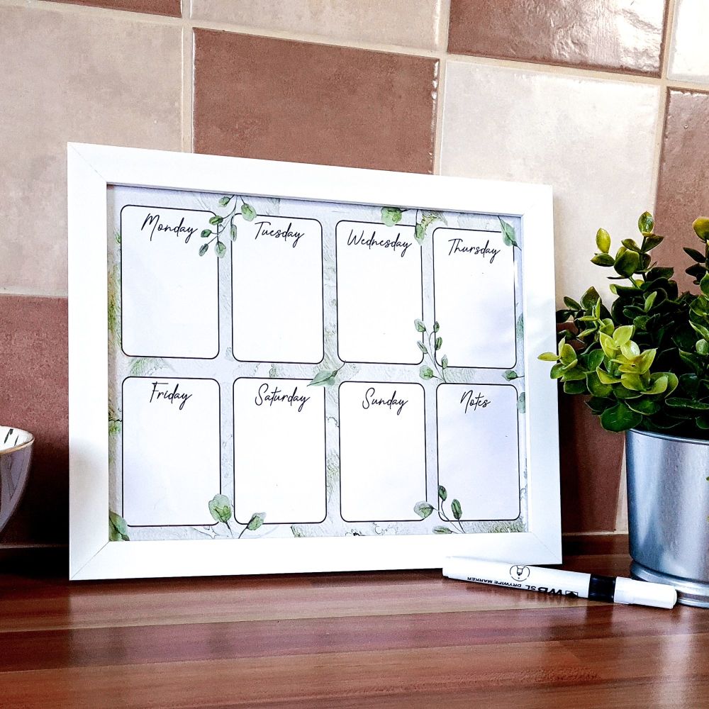 Weekly Planner,  with leaves, Dry Wipe Planner, reusable calendar