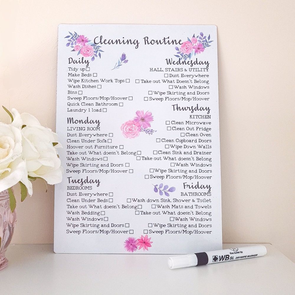 SECONDS - Cleaning Schedule, Cleaning Routine, reusable dry wipe board