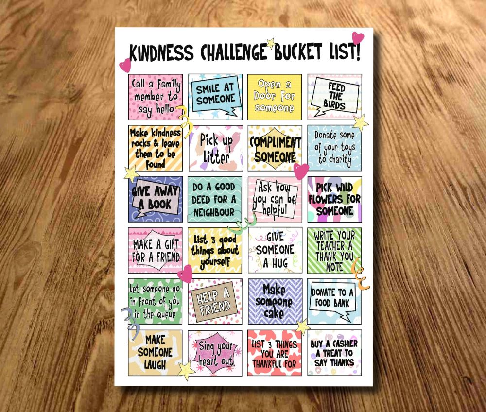 Kindness Challenge Bucket List, Kids Mindfulness bucket list, Digital Downl