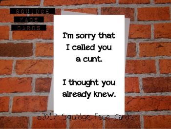 I'm sorry that I called you a cunt. I thought you already knew.