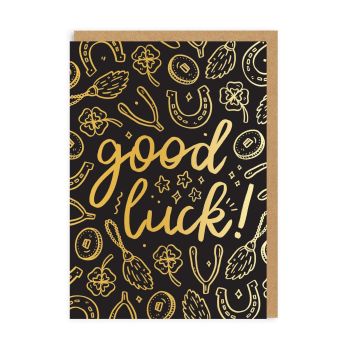 Good Luck black and gold foiled card