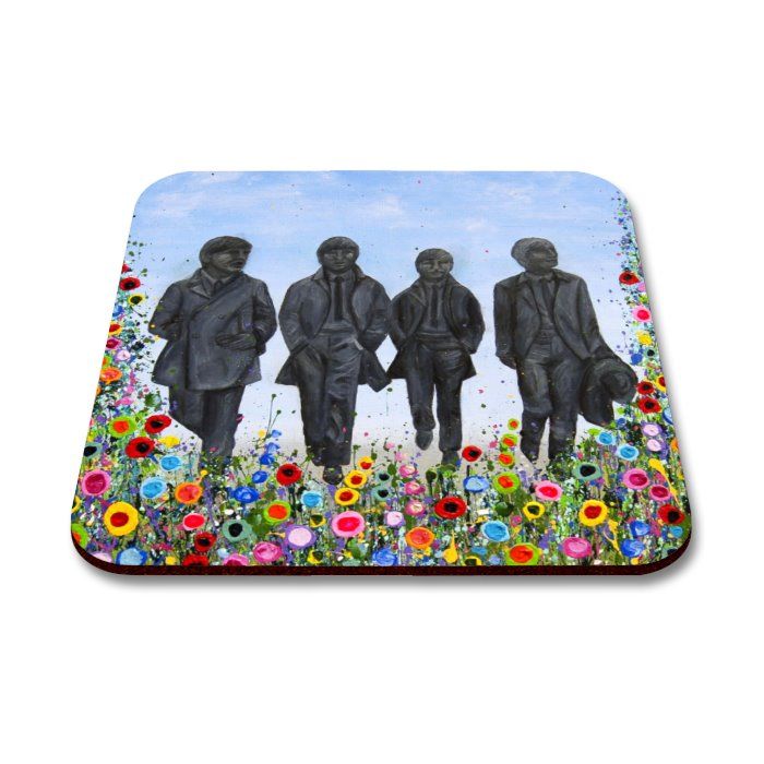 Jo Gough - The Beatles Statues with flowers Coaster