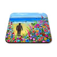 Jo Gough - Crosby Beach Iron Men with flowers Coaster
