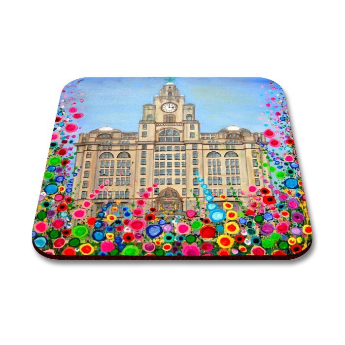 Jo Gough - The Liver Building Liverpool with flowers Coaster
