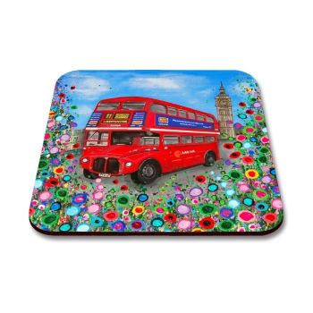 Jo Gough - Red London Bus with flowers Coaster