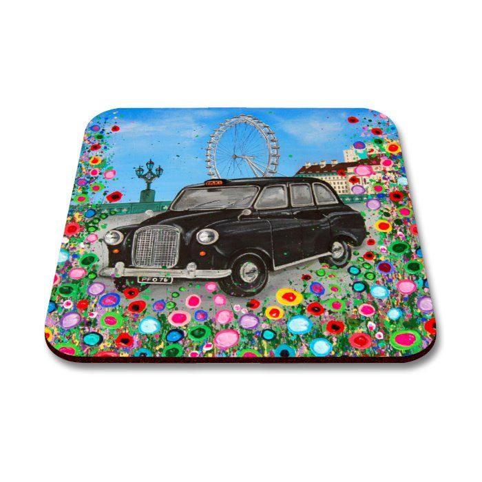Jo Gough - Black London Taxi with flowers Coaster