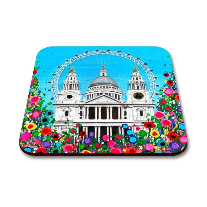 Jo Gough - St Pauls Cathedral & London Eye with flowers Coaster