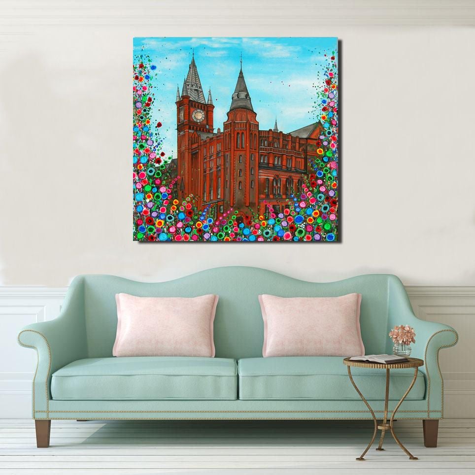 Jo Gough - The Victoria Gallery & Museum Liverpool with flowers Canvas Prin