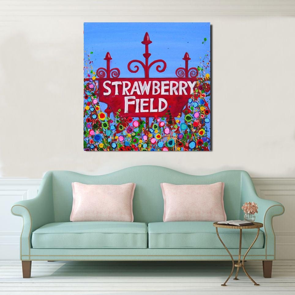 Jo Gough - Strawberry Fields Sign with flowers Canvas Print from £85
